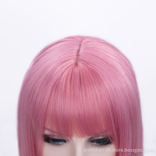 whosale cheap bob natural synthetic hair wigs for women hot sale pink color wig